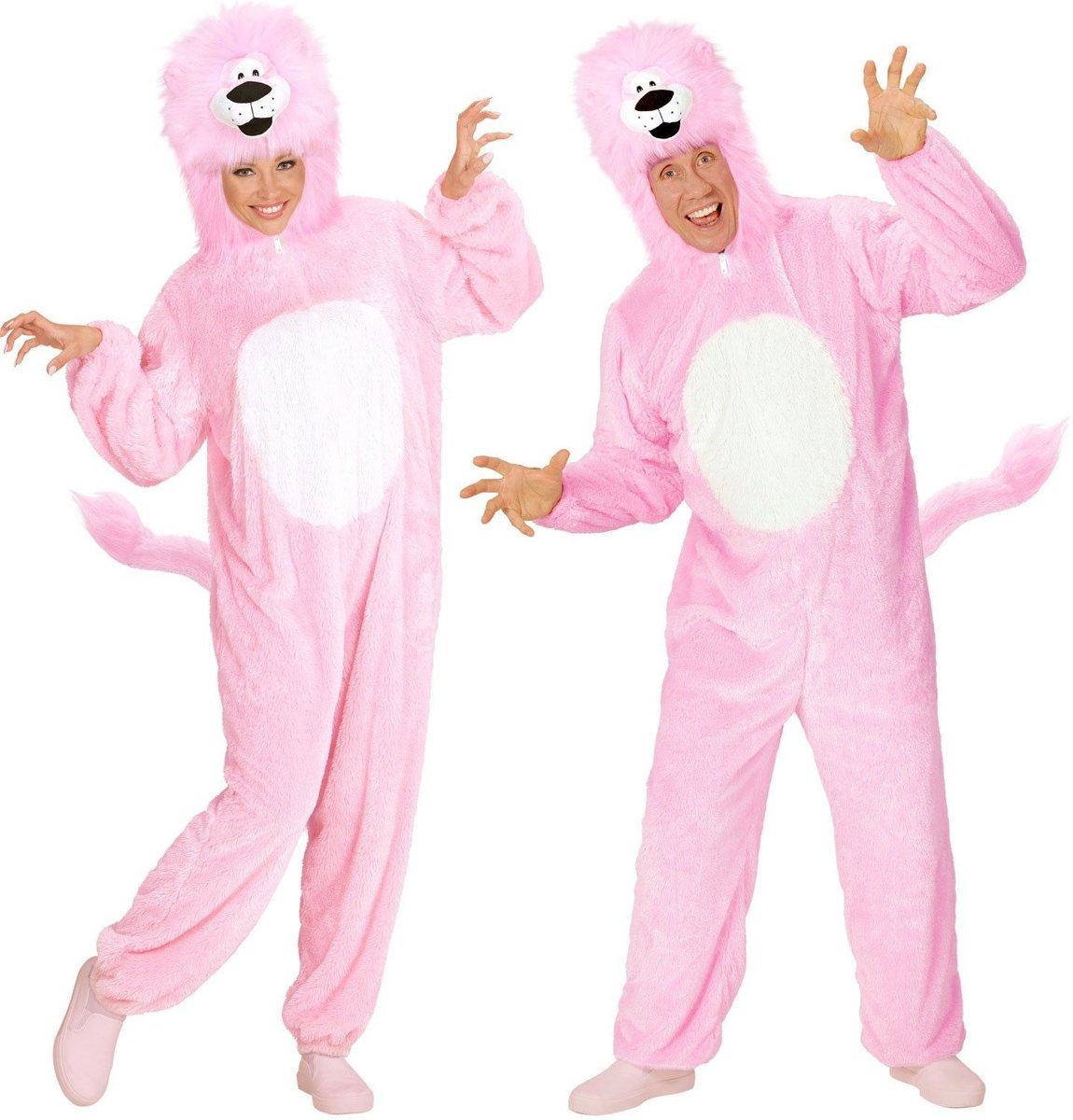 Leeuw & Tijger & Luipaard & Panter Kostuum | Dieren Onesie Pluche Roze Leeuw Kostuum | Large / XL | Carnaval kostuum | Verkleedkleding